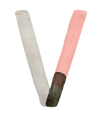Handcrafted watercolor uppercase 'V' in warm earth tones, featuring soft beige, burnt sienna, and deep charcoal. Ideal for modern typography, logos, and artistic projects.