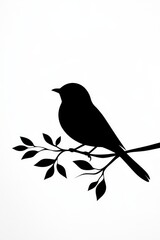 A silhouette of a bird perched on a delicate branch surrounded by leaves