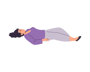 Woman laying on the floor and shaking by epilepsy seizure symptom, vector character with convulsion disease, fainting