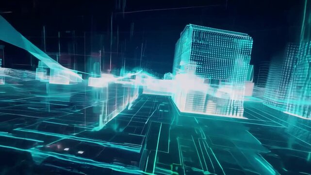 Virtual cityscape visualization showcasing futuristic architecture and urban design at night