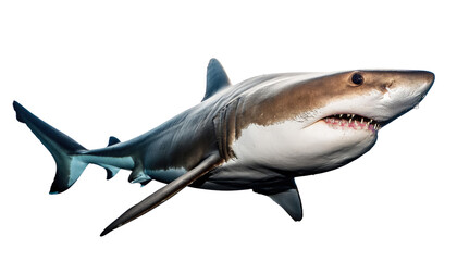 A majestic shark swimming gracefully in the ocean, showcasing its powerful physique and sharp teeth.