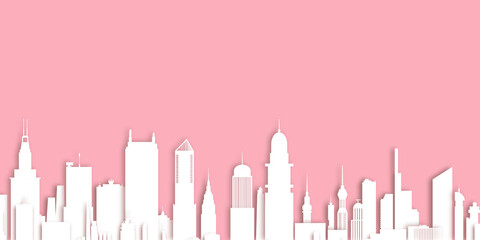 Silhouette of a pink paper building