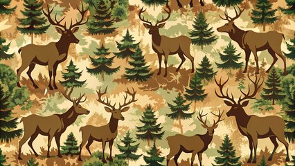 Rustic camouflage patterns and earthy tones adorn a vintage-inspired hunting-themed design, evoking a sense of wilderness adventure and rugged outdoor exploration.