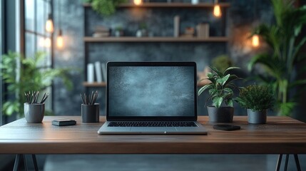 Elegant Workspace with a Modern Laptop and Stylish Desk