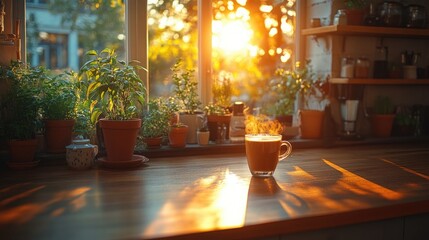 Freshly Brewed Coffee in a Cozy Kitchen Setting with Modern Accents
