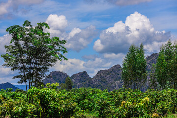 Natural background, high angle view from the observation point, blurred golden rays of the sun visible. The mountains that were setting on the horizon, changed beautifully with the wind.