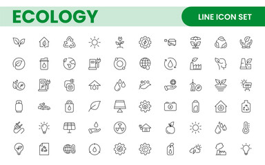 Ecology icon set. Ecofriendly icon, nature icons set. Linear ecology icons. Environmental sustainability simple symbol. Simple Set of  Line Icons.Global Warming, Forests, Organic Farming.