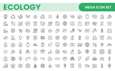 Ecology icon set. Ecofriendly icon, nature icons set. Linear ecology icons. Environmental sustainability simple symbol. Simple Set of  Line Icons.Global Warming, Forests, Organic Farming.