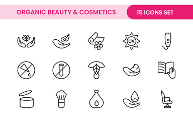 Organic Beauty and Cosmetics product outline icon set. editable line icon collection.