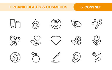 Organic Beauty and Cosmetics product outline icon set. editable line icon collection.