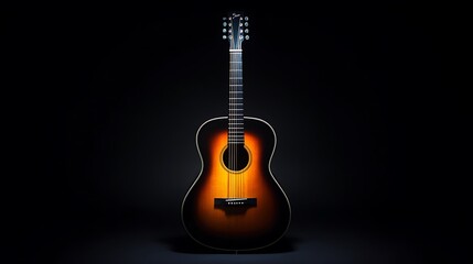 Naklejka premium A Sunburst Acoustic Guitar Against a Black Background