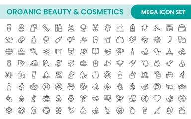 Organic Beauty and Cosmetics product outline icon set. editable line icon collection.