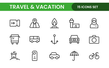 Travel and Vacation Outline Icon illustration. Editable line icon set.