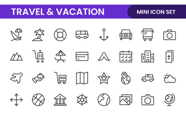 Travel and Vacation Outline Icon illustration. Editable line icon set.