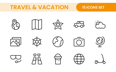 Travel and Vacation Outline Icon illustration. Editable line icon set.