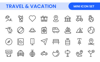 Travel and Vacation Outline Icon illustration. Editable line icon set.