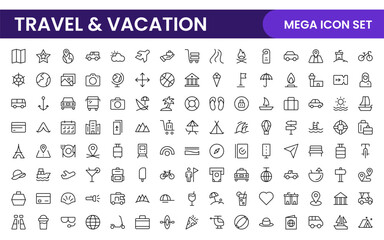 Travel and Vacation Outline Icon illustration. Editable line icon set.