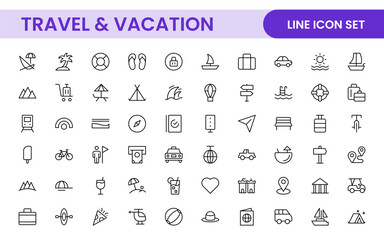 Travel and Vacation Outline Icon illustration. Editable line icon set.