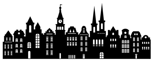 Urban abstract background. Set of Amsterdam style houses. Laser cut silhouette.