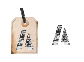 Retro paper tag with Latin letter A. Scrapbook elements isolated