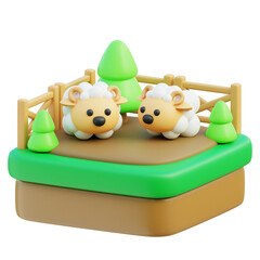 Cute 3D Rendered Sheep in a Farm Setting