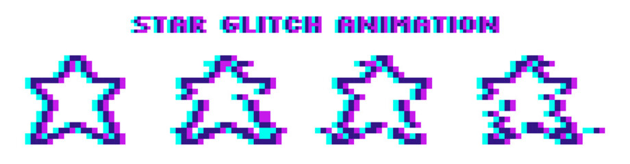 Pixel art animation of star glitch: digital distortion effect for game interfaces and design