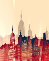 Fototapeta premium Mannheim Skyline Composite Art Poster - A city skyline with many buildings