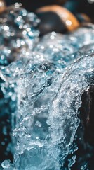 Water Running and Dripping on Blue Background, Abstract Image, Texture, Pattern, Wallpaper, Cover and Screen of Smartphone, Cell Phone, Computer, Laptop, 9:16 and 16:9 Format