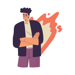 Negative Emotion with Angry Man Character with Folded Arms Express Feeling Vector Illustration