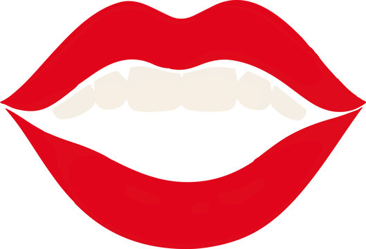 A red lip with white teeth