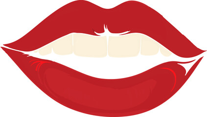 A red lip with white teeth