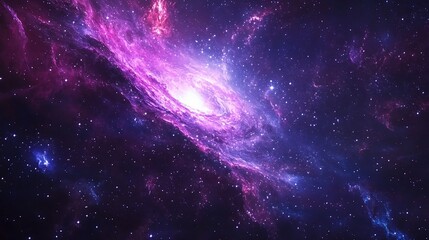 Obraz premium Cosmic Spiral: A captivating photo of a vibrant, swirling nebula in the cosmos, showcasing the vastness and beauty of the universe, with stunning hues of purple, pink, and blue. 