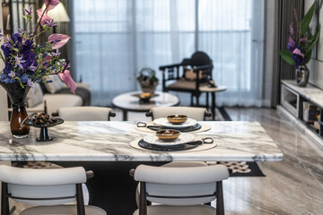 dining table with dishes