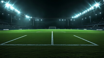 Fototapeta premium Empty Soccer Stadium at Night: Ready for the Game