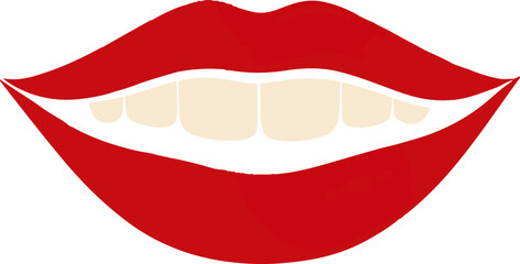 A red lip with white teeth