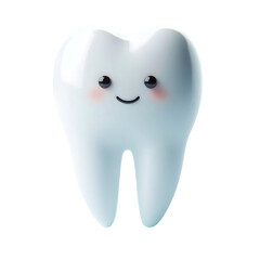 Smiling tooth with rosy cheeks. 3D illustration isolated. Dental care and hygiene concept for design and print.