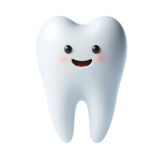 Happy tooth with a big smile and rosy cheeks. 3D illustration isolated. Dental care and hygiene concept for design and print.