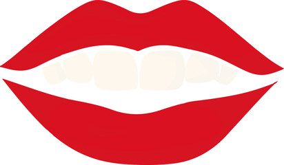 A red lip with white teeth