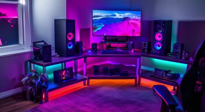 vibrant colorful game room setup