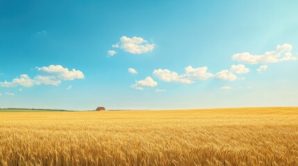 Obraz premium Golden Wheat Field Under a Blue Sky