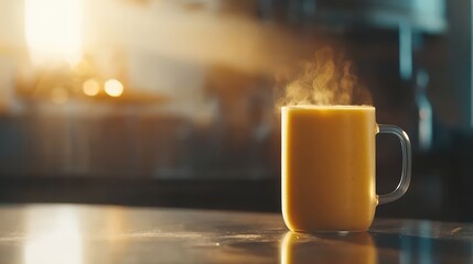 A steaming mug of fresh beverage showcasing warmth and comfort, perfect for a cozy atmosphere or relaxation moments.