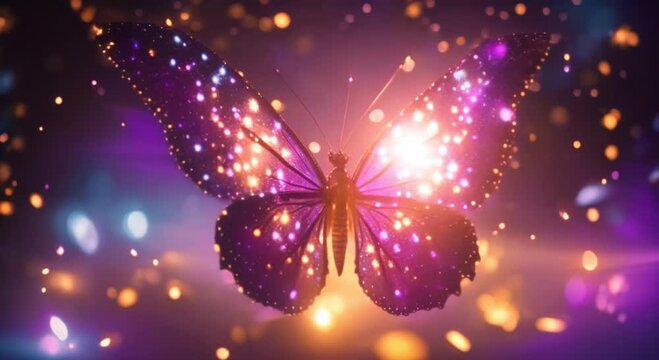 glowing purple butterfly with magical sparkles