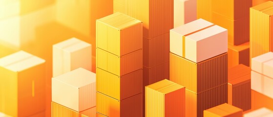 Obraz premium A vibrant abstract composition of stacked rectangular shapes in shades of orange, creating a modern urban skyline effect.