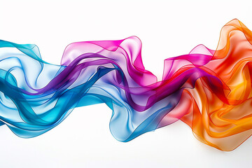 Fototapeta premium A cascade of multicolored satin ribbons flowing gracefully against a pure white background.