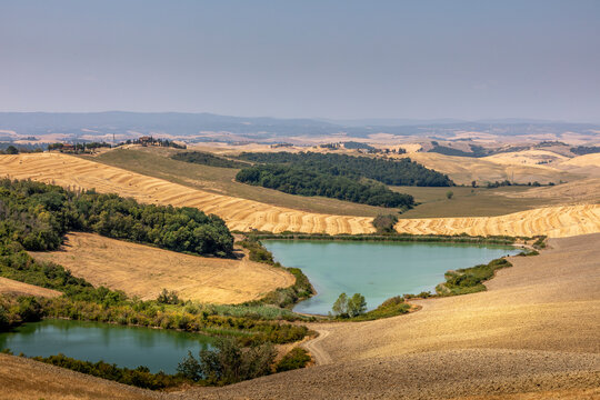 Asciano, Italy - July 25, 2023: Tuscan landscape. One of the most famous location  in Tuscany, near Asciano (Siena). Italy