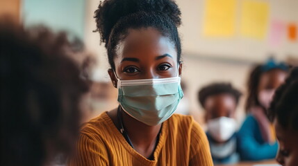 Empowered Teacher Inspires Students Through Masks During Learning Environment