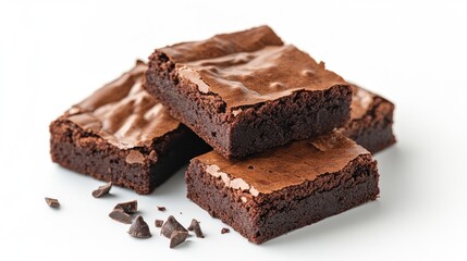 Hyperrealistic 4K Photo of Freshly Baked Chocolate Brownies on White Background - Perfect for...