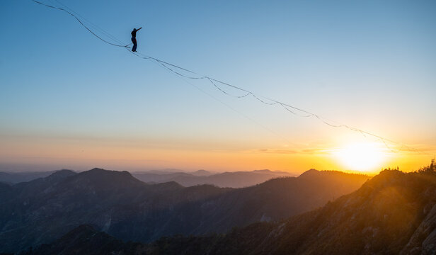 Tightrope walk in Sequoia National Park