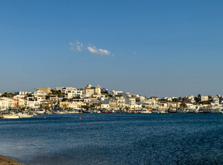 Obraz premium Andros island, Greece. Seafront buildings at the port of Gavrio