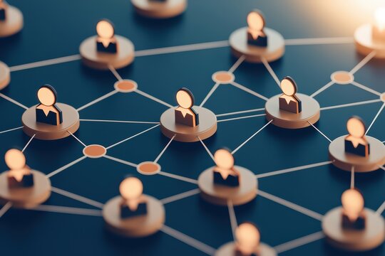 Illustration of a social network connection concept, showing nodes and links representing relationships in a digital environment.